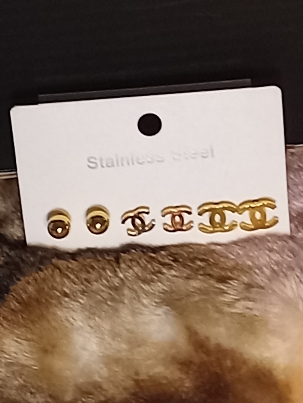 Gold Tone Interlocking Logo Stud Earring Set - Stainless Steel